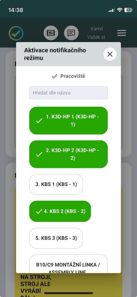 Aktivace notifikačního režimu seřizovače